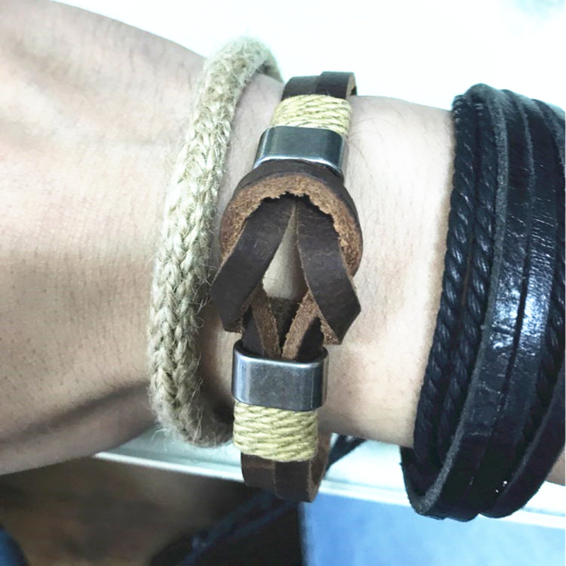 Hot Sale Vintage Bowknot Wrap Bracelet Men Jewelry Zinc Alloy Charm Genuine Leather Bracelets ...