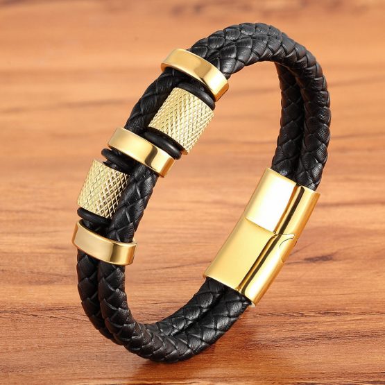 Stainless Steel And Leather Mens Bracelet