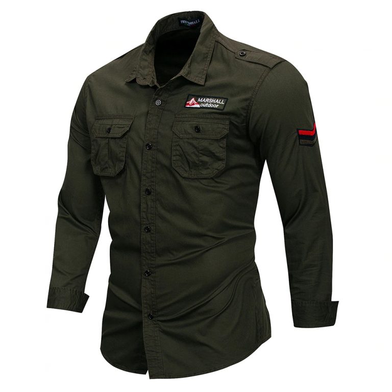 Fredd Marshall 100% Cotton Military Long Sleeve Shirt | Capthatt Mens ...