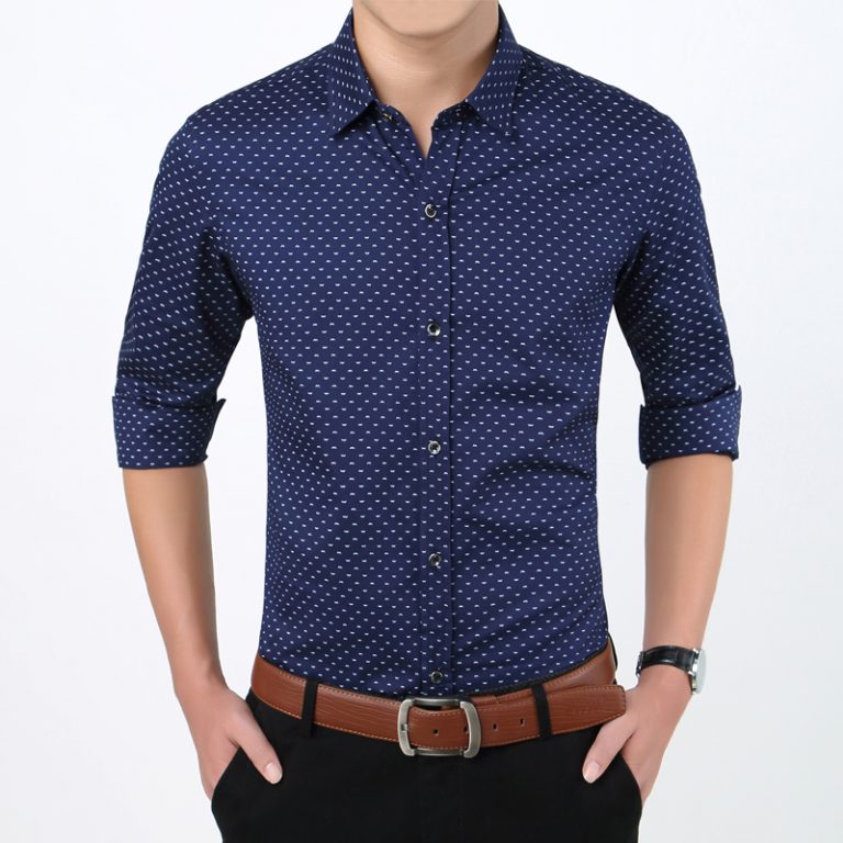 Men's Slim Fit Long Sleeve Polka Shirt | Capthatt Mens Clothing ...