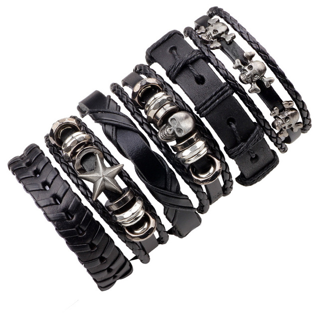 Braided Leather Bracelet Punk Cuff Wrap Bracelets for Men Women Adjustable  Brown Leather Wristbands 6 PCS