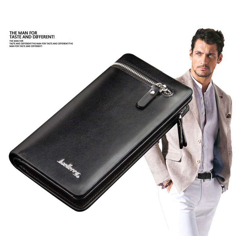 Luxury Wallets Double Zipper Leather Male Purse Business Men Long Wallet  Designer Brand Mens Clutch Handy Bag carteira Masculina