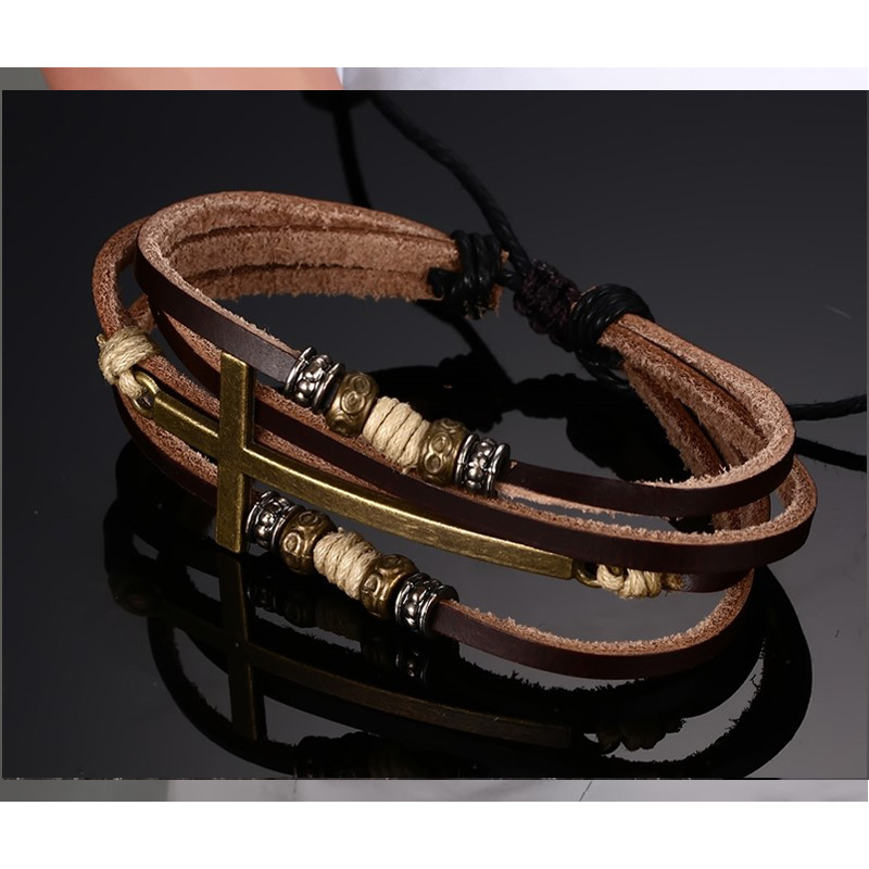 Vnox Leather Cross Bracelets; Bangles For Men, Adjustable | Capthatt Mens Clothing & Accessories