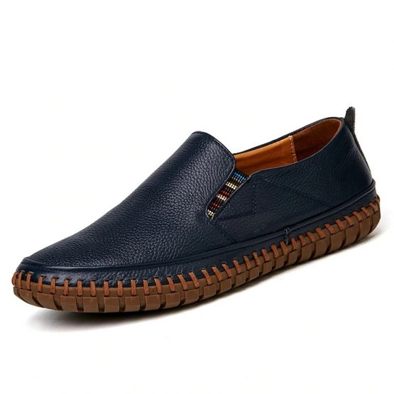 Blue leather mens loafers