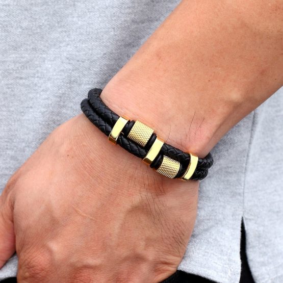 Stainless Steel And Leather Mens Bracelet