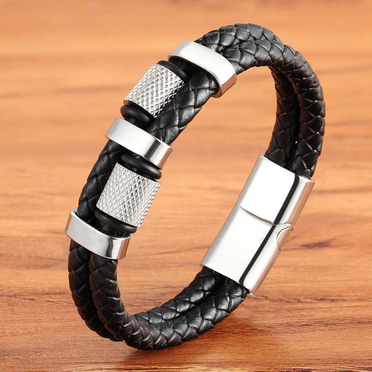 Stainless Steel And Leather Mens Bracelet | Capthatt Mens Clothing ...