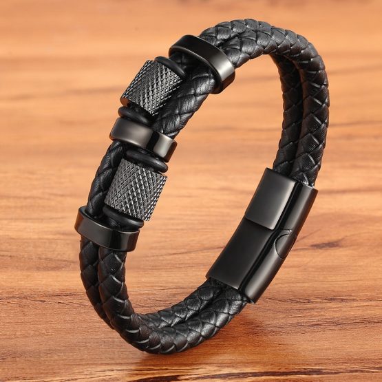 Stainless Steel And Leather Mens Bracelet