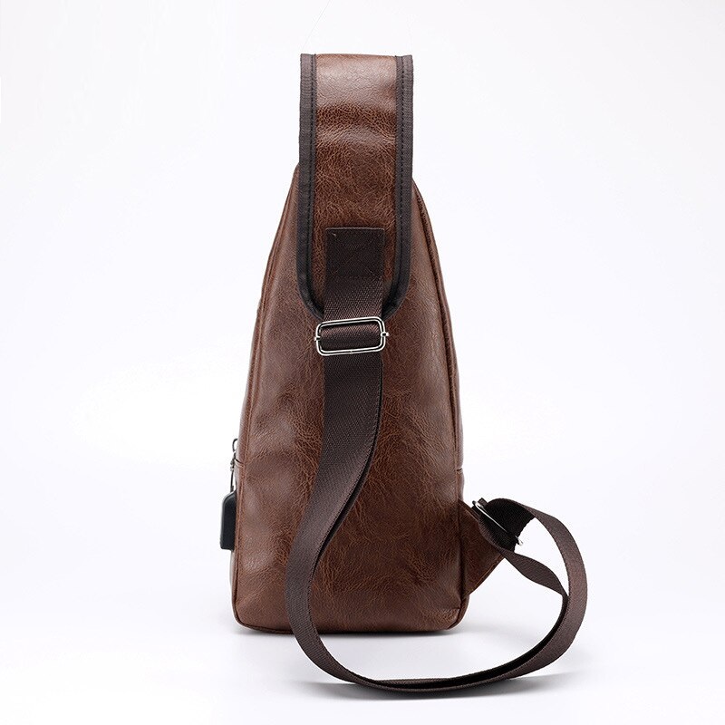 Light brown Men Chest Bag,Leather Sling Shoulder Backpack,Anti Theft Water Resistant Crossbody Bag with USB Charging Port