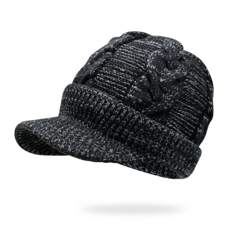 Knitted Baseball Cap Beanie Hat Wool Cap with Visor Capthatt Mens