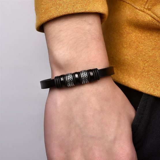 mens stainless steel and leather bracelet