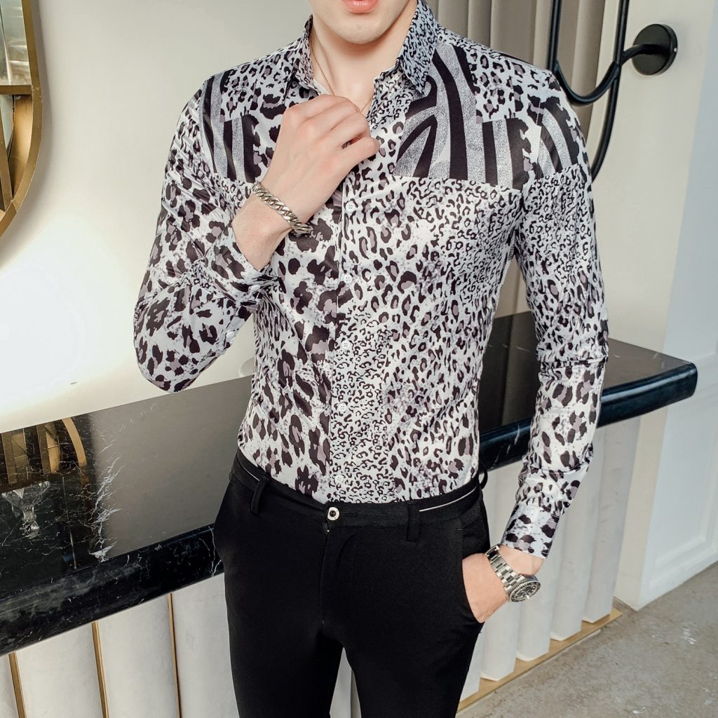 Men's Long-sleeved Leopard Print Shirt, Slim Fit | Capthatt Mens ...