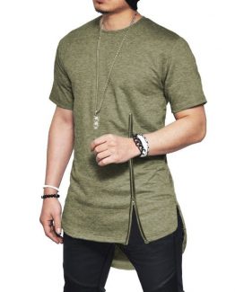 Men Short-sleeved Zip Side Slit T-shirt