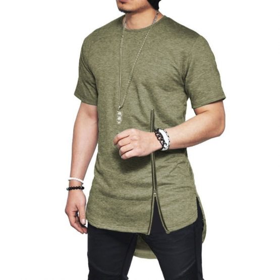 Men Short-sleeved Zip Side Slit T-shirt