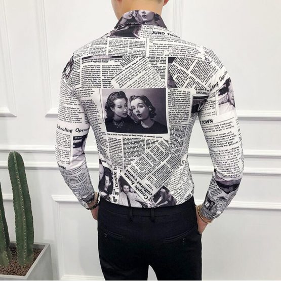 Men's Long-sleeved Newspaper Print Shirt