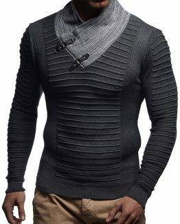 Leif Nelson Men’s Knitted Pullover | Long-sleeved slim fit shirt | Sweatshirt with shawl collar