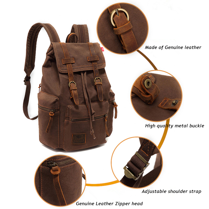 Augur High Capacity Canvas Vintage Backpack - for School Hiking Travel 12-15 Laptop