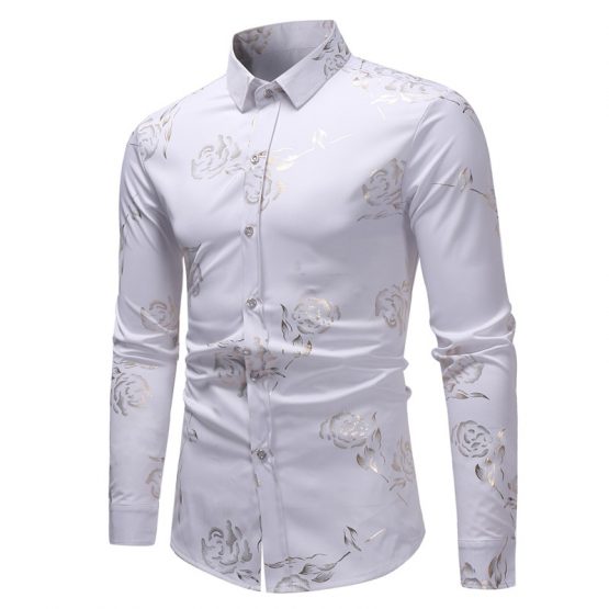Mens Luxury Gold Rose Print Shirt, Long Sleeve | Capthatt Mens Clothing ...