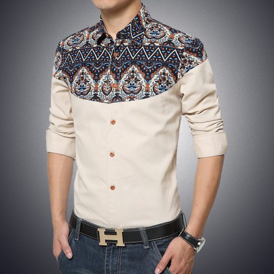 Cotton Men Linen Shirt, Gradient Print