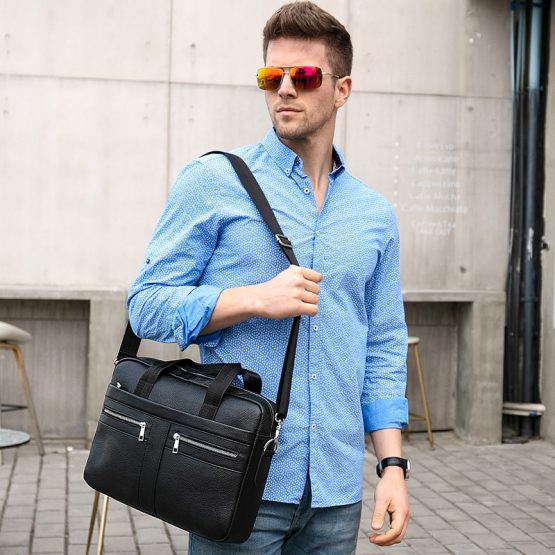 WESTAL Leather Messenger Bag for Men – Padded 14 Inch Laptop Briefcase