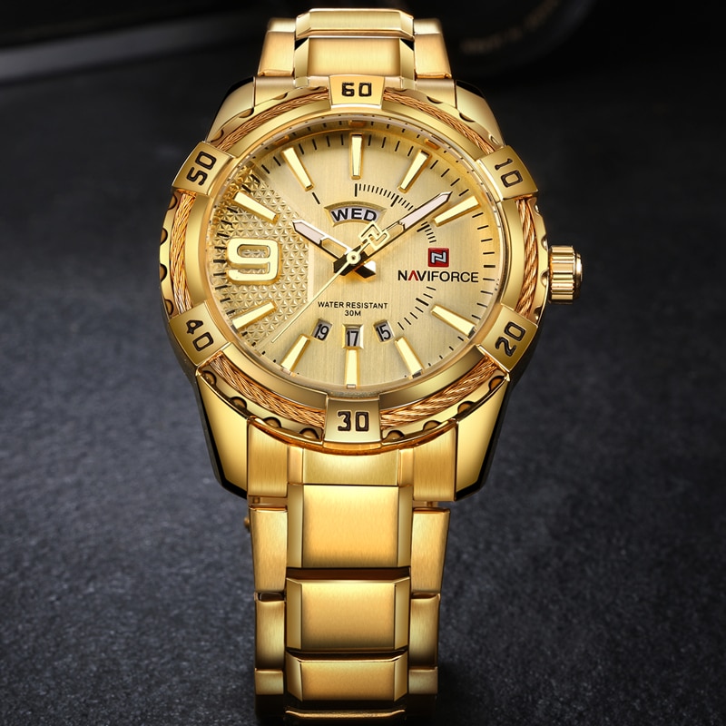 NAVIFORCE Gold Watch For Men, Stainless Steel Quartz Watch ...