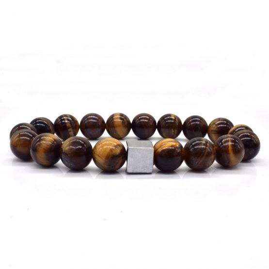 NAIQUBE Men's Tigers Eye Stone Beaded Bracelet