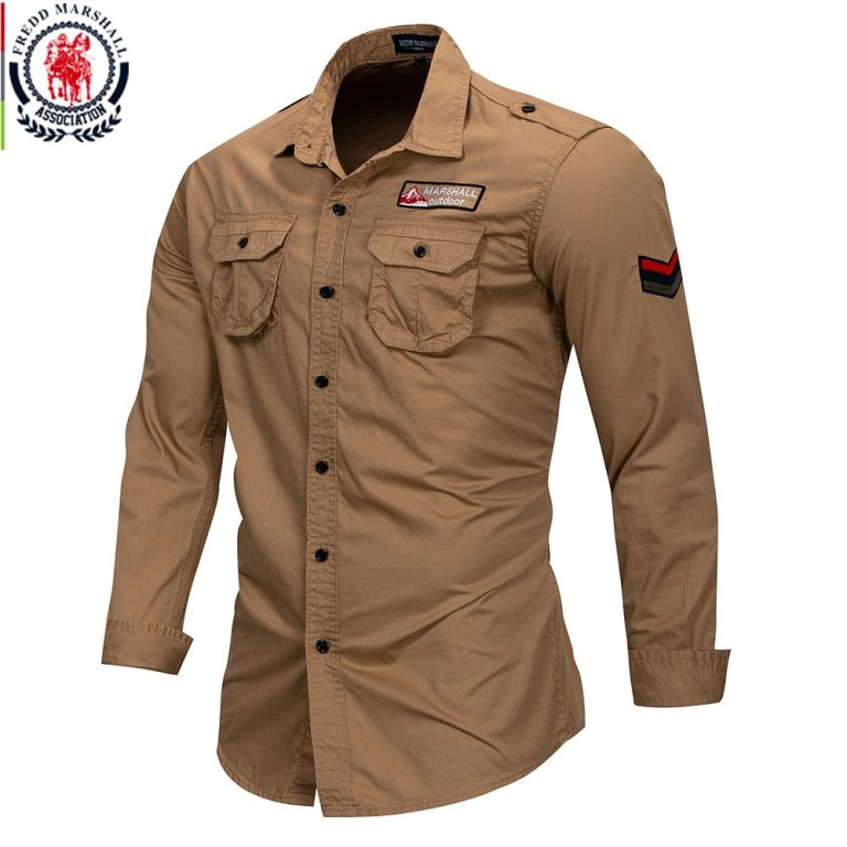 Fredd Marshall 100% Cotton Military Long Sleeve Shirt | Capthatt Mens ...