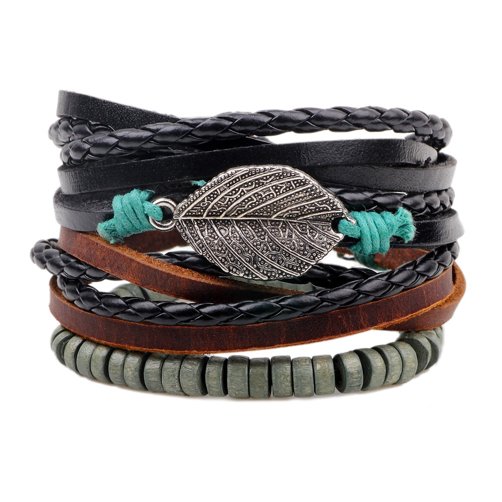 Adjustable Punk Rock Leather Double Belt Bracelet – Black/Brown – Men's Cuff