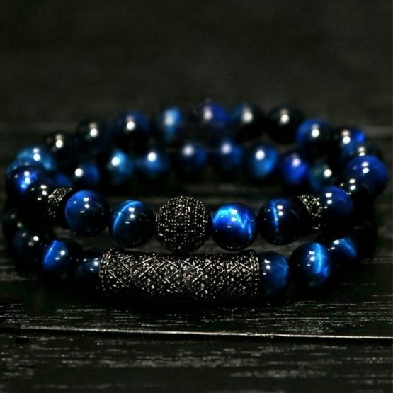 Blue Tiger Eye Beaded Men's Bracelet