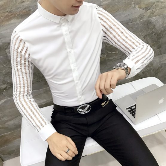 Long Sleeve Slim Fit Men's Dress Shirt | Sheer Sleeves | Capthatt Mens ...