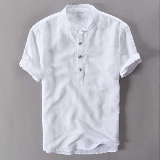 Azure Men's Short Sleeved Linen Shirt