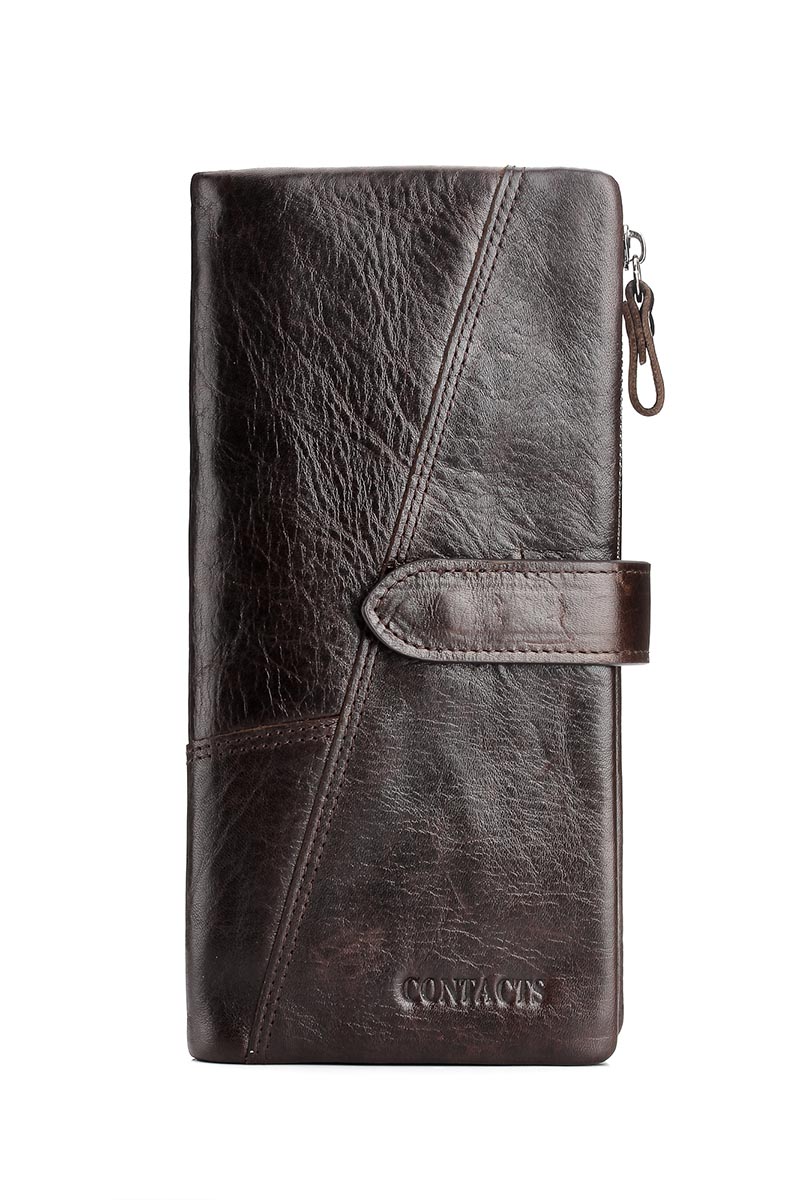 100% Genuine Leather Men's Wallet RFID Blocking Trifold Zipper Purse | eBay