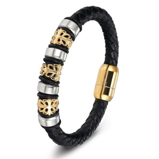 Genuine Leather Stainless Steel Bracelets For Men