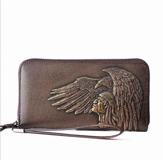 Embossed Native American Men's Leather Clutch Wallet