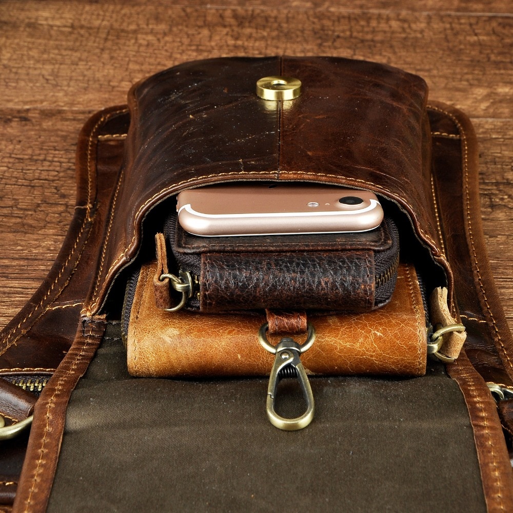 Mens Leather Belt Bag, Leather Multifunction Belt Bag