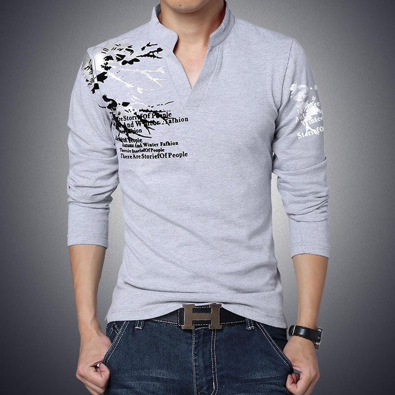 YUNY Mens Digital Print V Neck Xmas Gifts Long Sleeve Slim Fit T-Shirt S