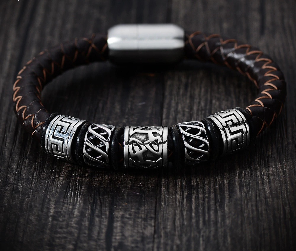 Nordic Handmade Mens Leather Bracelet With 16L Titanium Steel | Capthatt  Mens Clothing & Accessories