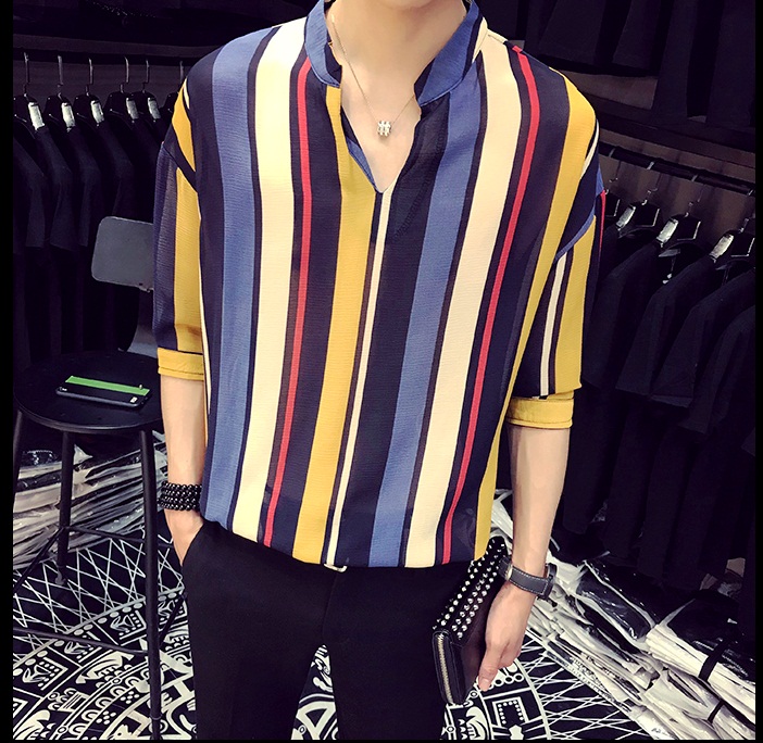 Mens Long Sleeve Vertical Stripe V-neck | Capthatt Mens Clothing ...