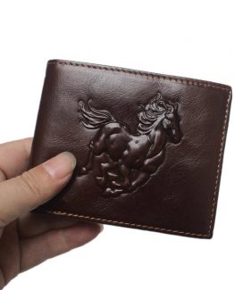 Bifold Genuine Leather Wallet with Horse Embossed Design, RFID Protection