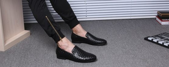 Braided mens leather loafers