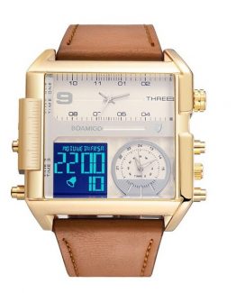 Multi-Time Zone Square Face Watch Mens