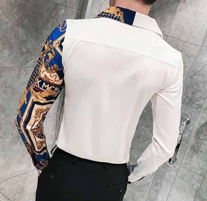 Men's Slim Fit Long Sleeve Polka Shirt