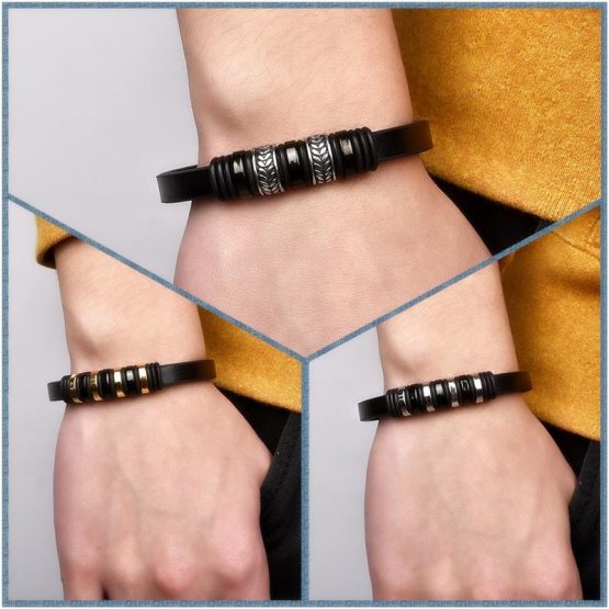 mens stainless steel and leather bracelet