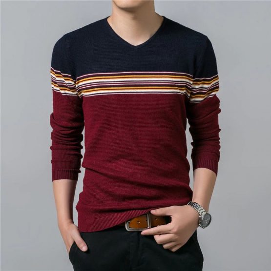 COODRONY Mens Pullover, Striped V-Neck wrong