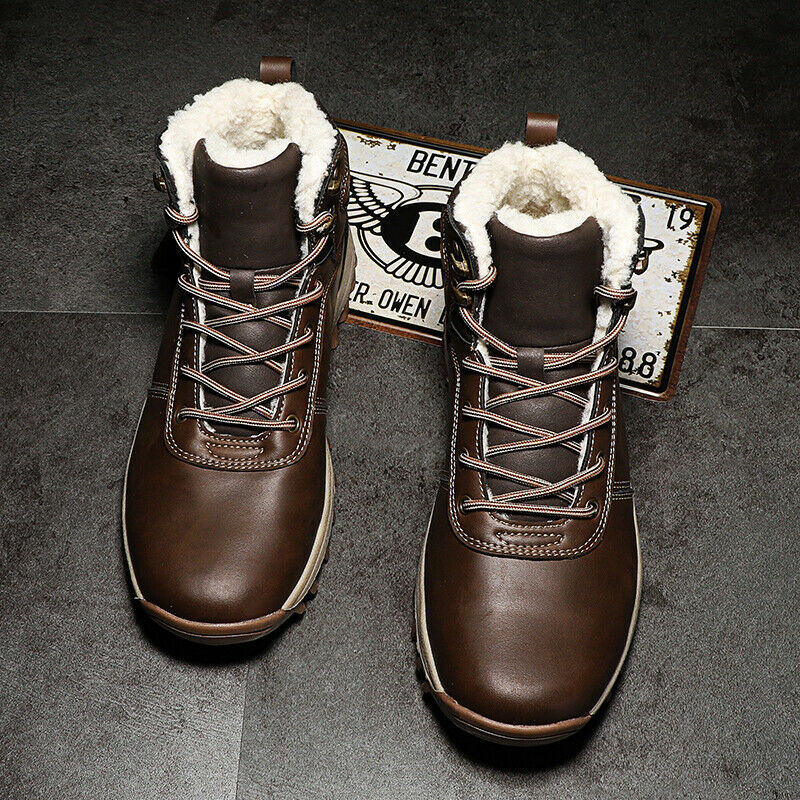 Natural Leather Winter Men Fur Inside Plush Warm Winter Boots Shoes 