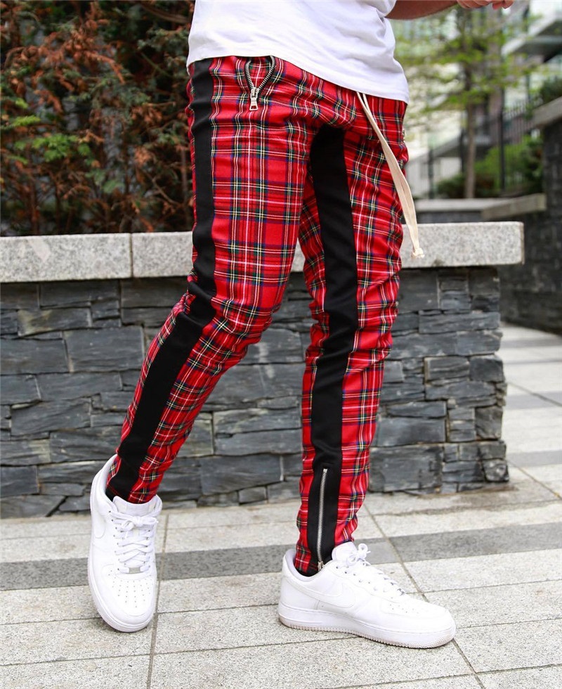 red tartan joggers