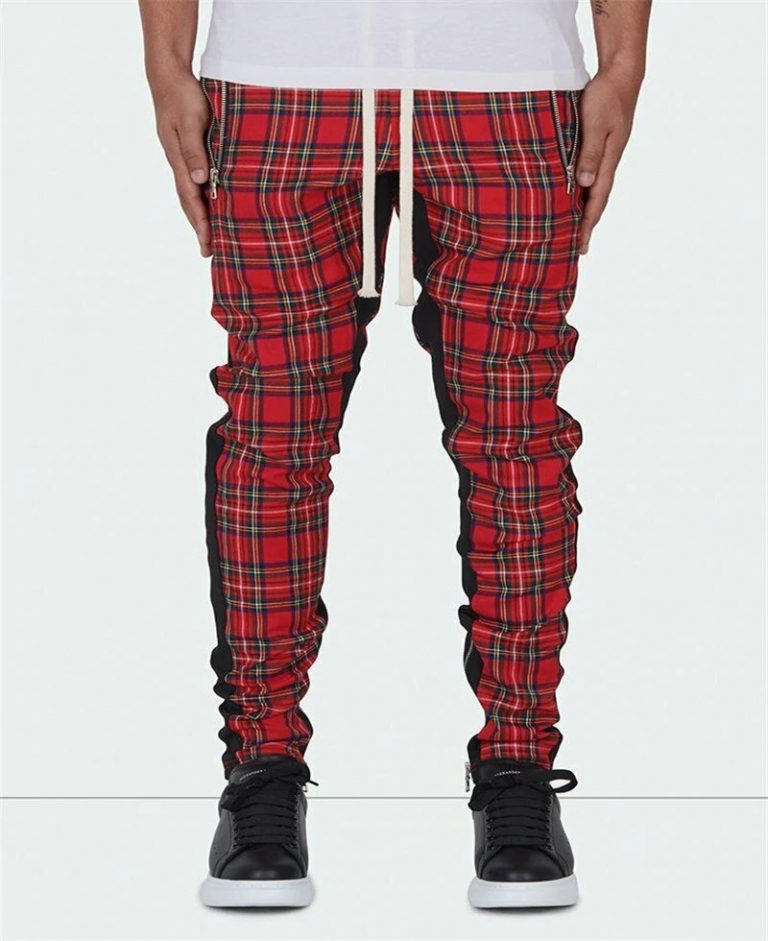 mens red plaid joggers